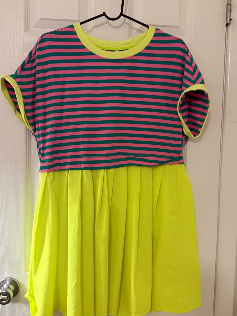 Neon Yellow & Pink Striped Midi Dress